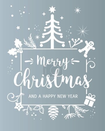 Illustration for Merry Christmas Calligraphy Greeting Card white lettering on silver Background - Royalty Free Image