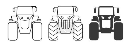Téléchargez les illustrations : Collection d'icônes de tracteur vue de face - illustration vectorielle isolée sur fond blanc - ligne plate et mince - en licence libre de droit