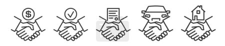 Téléchargez les illustrations : Collecte de l'accord de vente et du contrat Icônes de la ligne vectorielle - Aperçu de l'icône Web sur fond blanc - Course modifiable - en licence libre de droit