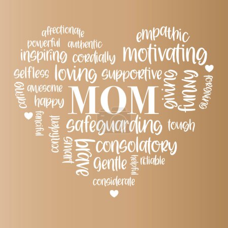 Ilustración de Tarjeta de felicitación del día de la madre. Texto tipográfico vectorial y corazón sobre fondo dorado - Imagen libre de derechos