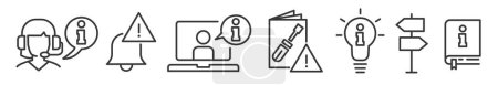 Ilustración de Iconos de línea de centro de información. Información de recepción, soporte técnico, manual e instrucción - Imagen libre de derechos