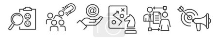 Téléchargez les illustrations : Icône Ensemble de gestion des relations client CRM - Illustration vectorielle - Collection d'icônes de ligne mince modifiable sur fond blanc pour le Web et l'impression - en licence libre de droit