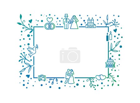 Ilustración de Tarjeta de boda - plantilla de decoración verde y azul sobre fondo blanco - Imagen libre de derechos