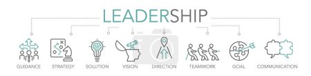 Illustration for Leadership concept. Keywords and editable thin line vector icons two-tone - Royalty Free Image