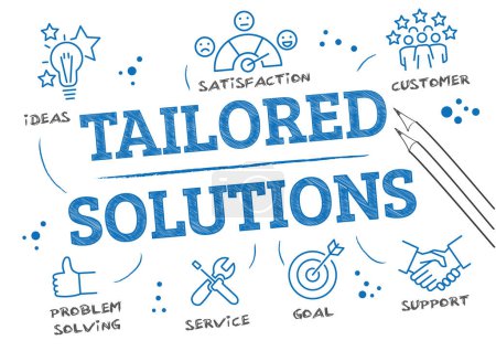 tailored solution sketch - vector illustration with accompanying text on white background