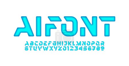 Hallo-Tech-Techno-Schrift mit blauem Alphabet, Typografie-Technologie für Ihre Designs Logo oder Markenname, Vektorillustration 10EPS