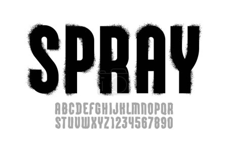 Ilustración de Font alphabet with spray paint texture, grunge grain textured letters and numbers, vector illustration 10EPS - Imagen libre de derechos