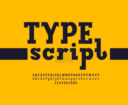 New slab serif alphabet font, uppercase and lowercase letters from A to Z and numbers from 0 to 9 sets, vector illustration 10EPS