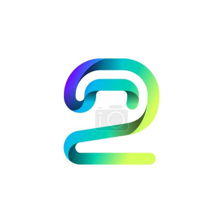 Illustration for Arab number two logo formed by colorful bright line, folded from ribbon, vector illustration 10EPS - Royalty Free Image