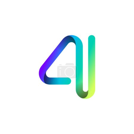 Illustration for Arab number four logo formed by colorful bright line, folded from ribbon, vector illustration 10EPS - Royalty Free Image