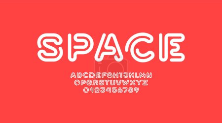 Digital style alphabet, font from rounded thick line, linear style letters and numbers made space design, part three, vector illustration 10EPS