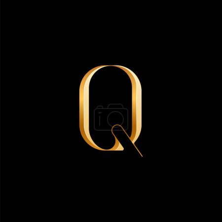 3d letra latina Q alfabeto serif, hermosa fuente de oro elegante clásico perfecto para logotipos, invitaciones de boda, o diseño de moda o perfume, marca, etc, vector de ilustración 10EPS