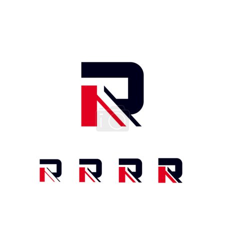 Technical future font, digital cyber alphabet, set of four different thicknesses of the trendy modern letter R, for your logo or brand company design, vector illustration 10EPS