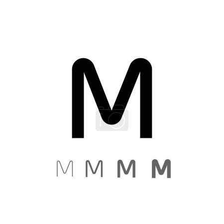 Buchstabe M, technische digitale Alphabet-Schrift, einschließlich Satz aus vier verschiedenen Stärken, Vektorillustration 10eps