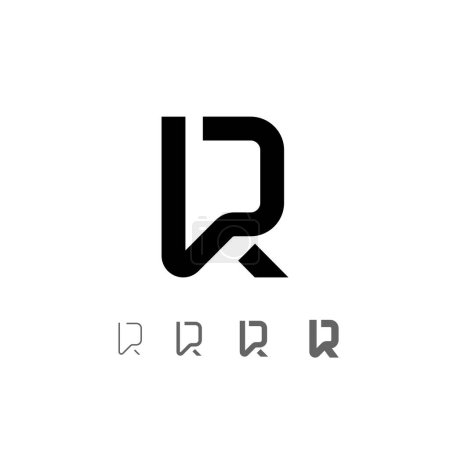 Letter R, technical digital alphabet font, including set from four of different thicknesses, vector illustration 10eps