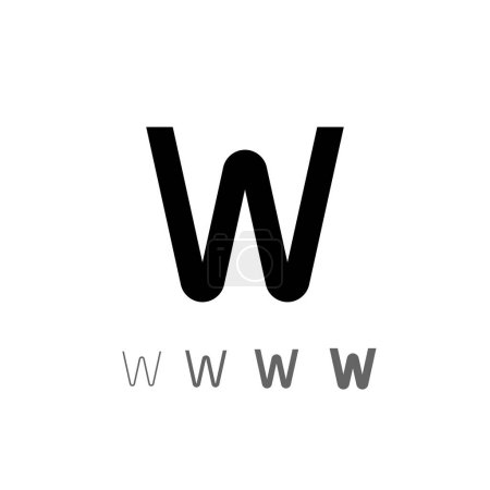 Buchstabe W, technische digitale Alphabet-Schrift, einschließlich Satz aus vier verschiedenen Stärken, Vektorillustration 10eps