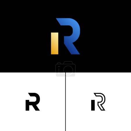 Letter R alphabet tech font, typography for your designs logo or brand name, including a set three of different icons, vector illustration 10EPS