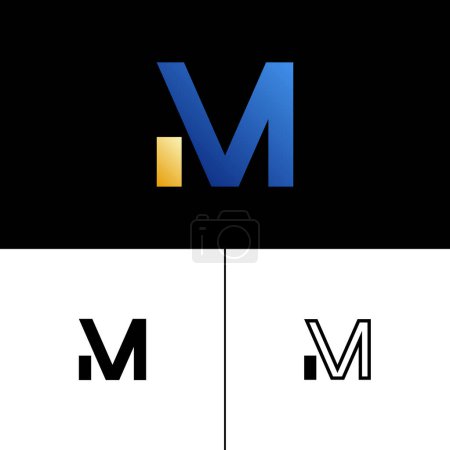 Lettre M alphabet tech police, typographie pour vos dessins logo ou nom de marque, y compris un ensemble de trois icônes différentes, illustration vectorielle 10EPS
