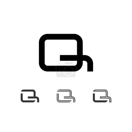 Buchstabe Q, technische digitale Alphabet-Schrift, einschließlich Satz aus vier verschiedenen Typen, Vektorillustration 10eps