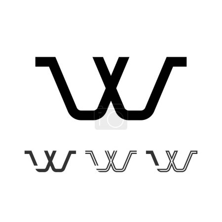 Buchstabe W, technische digitale Alphabet-Schrift, einschließlich Satz aus vier verschiedenen Typen, Vektorillustration 10eps