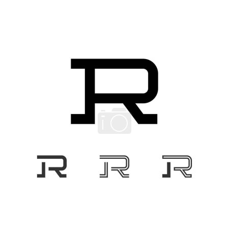 Letter R, technical digital alphabet font, including set from four of different types, vector illustration 10eps