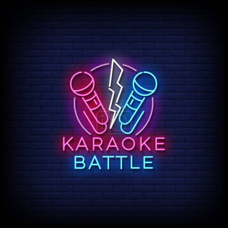 Illustration for Neon Sign karaoke battle with brick wall background vector - Royalty Free Image