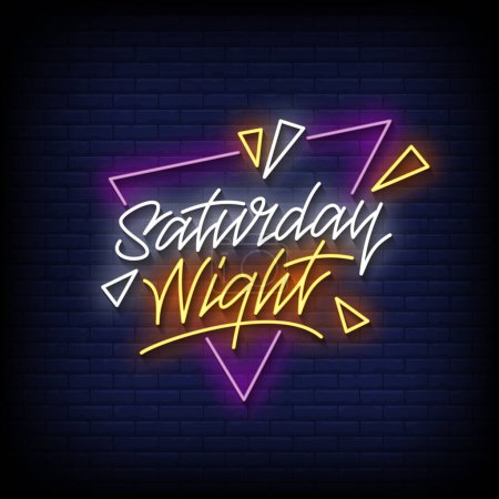 Illustration for Neon Sign saturday night with brick wall background vector - Royalty Free Image