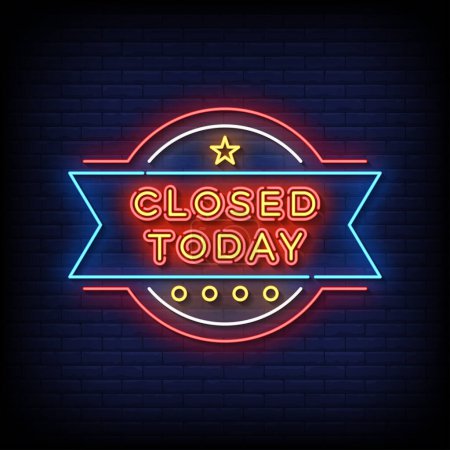 Illustration for Neon sign closed today with brick wall background vector illustration - Royalty Free Image