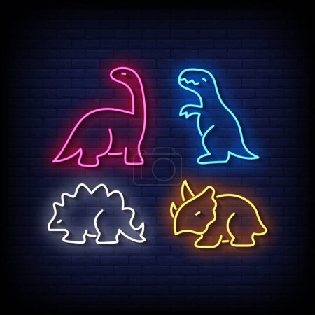 Illustration for Neon sign dinosaurs with brick wall background vector illustration - Royalty Free Image