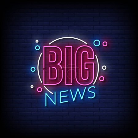 Ilustración de Neon sign big news with brick wall background vector illustration - Imagen libre de derechos
