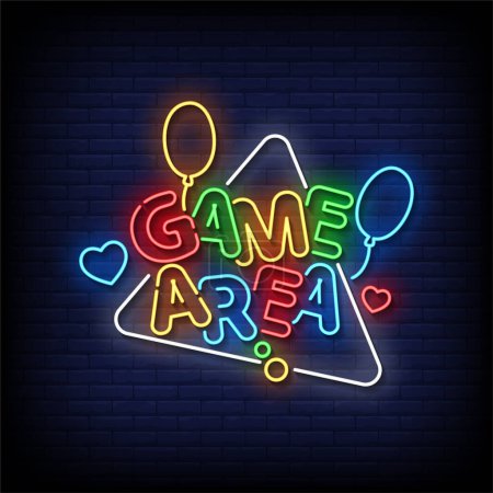 Ilustración de Área de juego de Neon Sign con vector de fondo de pared de ladrillo - Imagen libre de derechos