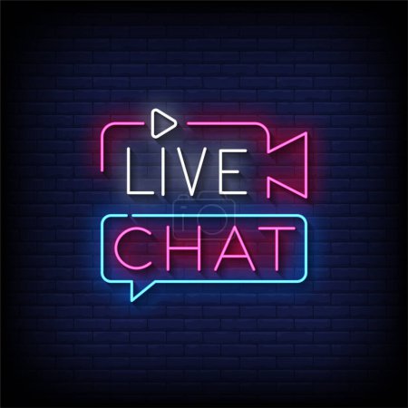 Neon Sign live chat with brick wall background vector