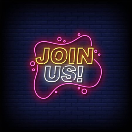 Illustration for Join Us! Neon Sign with brick wall background vector - Royalty Free Image