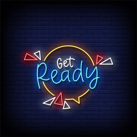 Illustration for Get Ready Neon Sign with brick wall background vector - Royalty Free Image