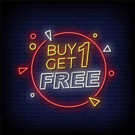 Illustration for Bye 1 Get 1 Free Neon Sign with brick wall background vector - Royalty Free Image