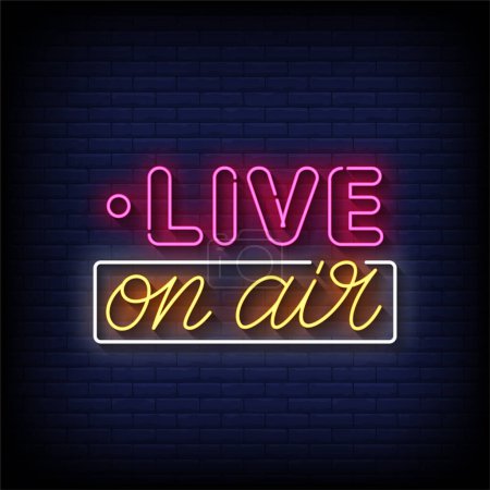 Téléchargez les illustrations : Live On Air néon signe avec mur de briques vecteur d'arrière-plan - en licence libre de droit