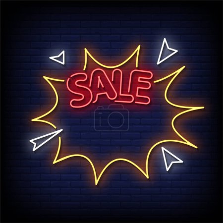 Illustration for Sale Neon Sign with brick wall background vector - Royalty Free Image