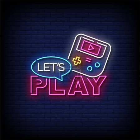 Illustration for Lets Play Neon Sign with brick wall background vector - Royalty Free Image