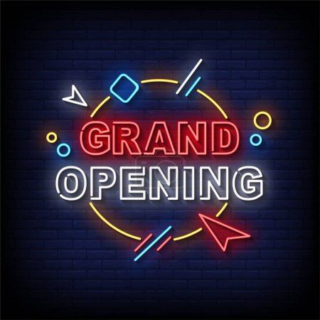 Illustration for Grand Opening Neon Sign with brick wall background vector - Royalty Free Image