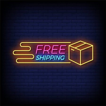 Illustration for Free Shipping Neon Sign with brick wall background vector - Royalty Free Image