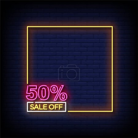 Ilustración de 50% Venta Off Neon Sign con pared de ladrillo vector de fondo - Imagen libre de derechos