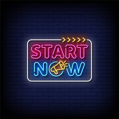 Illustration for Start Now Neon Sign with brick wall background vector - Royalty Free Image