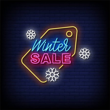 Illustration for Winter Sale Neon Sign with brick wall background vector - Royalty Free Image