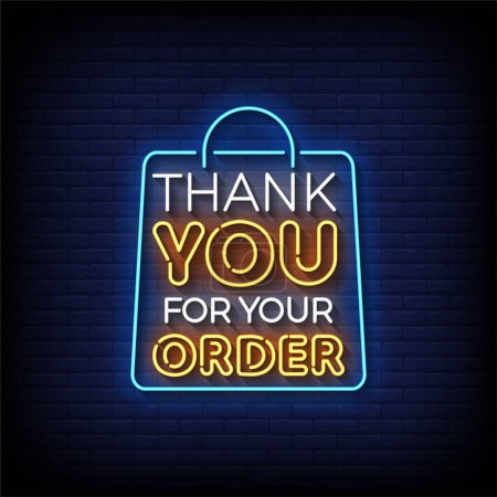 Illustration for Thank You For Your Order Neon Sign with brick wall background vector - Royalty Free Image