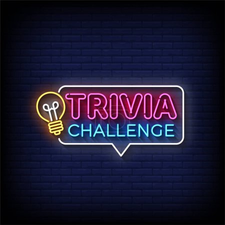 Ilustración de Trivia Challenge Signo de neón con pared de ladrillo vector de fondo - Imagen libre de derechos