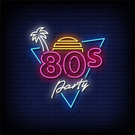 Illustration for 80s Party Neon Sign with brick wall background vector - Royalty Free Image
