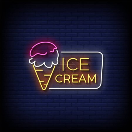 Téléchargez les illustrations : Crème glacée logo néon design - en licence libre de droit