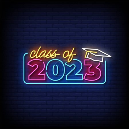 Illustration for 2023 graduation neon text with neon light, vector illustration - Royalty Free Image