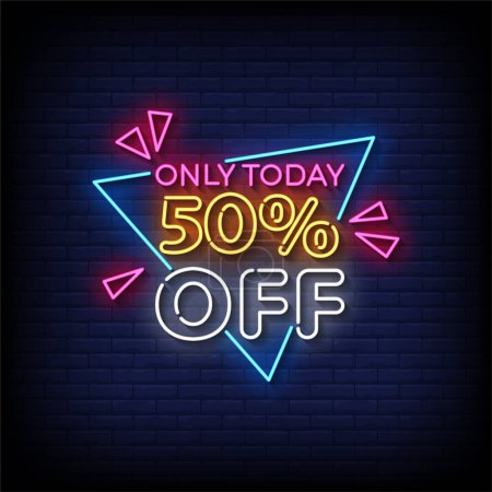 Illustration for Neon light banner for 50 % off sale. vector illustration. - Royalty Free Image