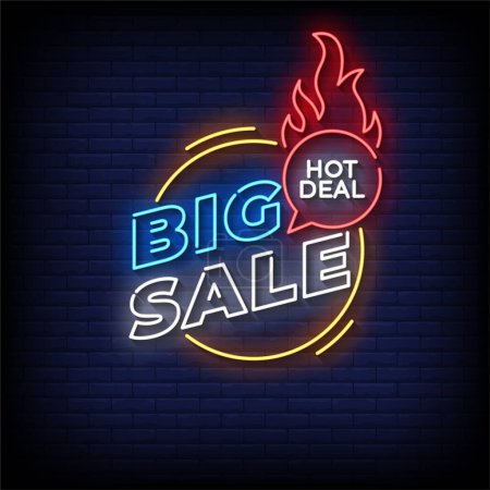 Illustration for Big sale neon text. vector illustration of neon signboard, signboard. bright banner template design - Royalty Free Image